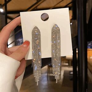 Elegant Diamond Tassel Dangle Earrings